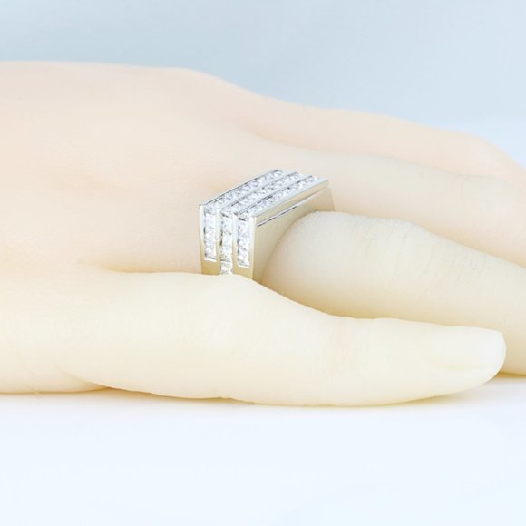 14k White Gold Princess-Cut Diamond Modern Offset Anniversary Band Cocktail Ring - Picture 8 of 9